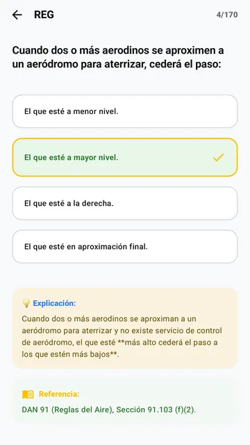 Pregunta de Reglamentación respondida, con su explicación y la referencia